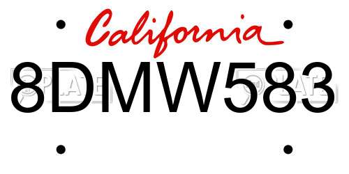 8DMW583 California License Plate