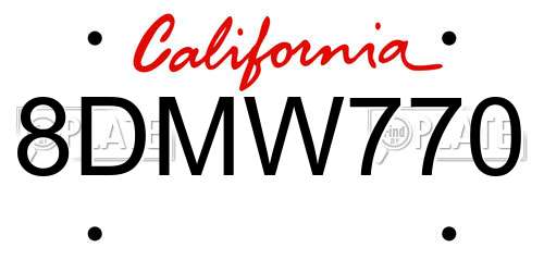 8DMW770 California License Plate