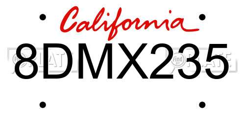 8DMX235 California License Plate