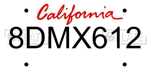 8DMX612 California License Plate