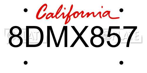 8DMX857 California License Plate