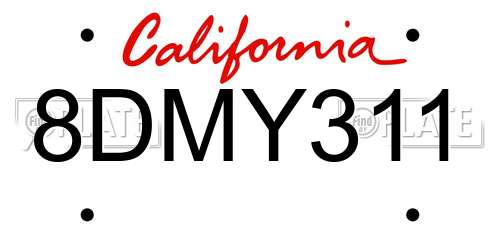 8DMY311 California License Plate