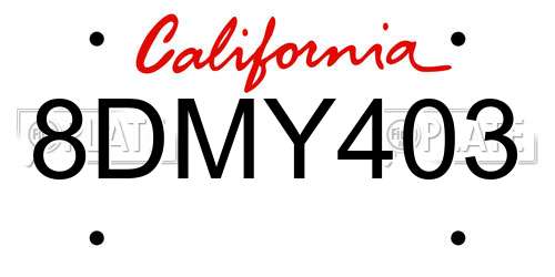 8DMY403 California License Plate