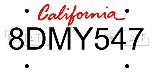 8DMY547 California License Plate
