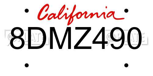 8DMZ490 California License Plate