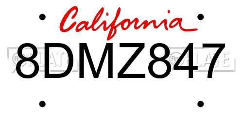 8DMZ847 California License Plate