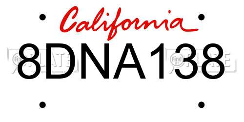 8DNA138 California License Plate