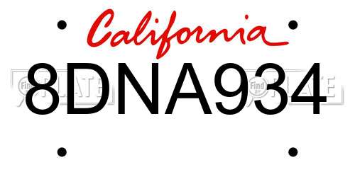 8DNA934 California License Plate