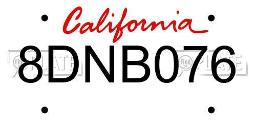 8DNB076 California License Plate