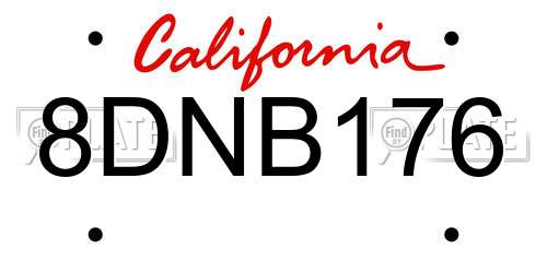 8DNB176 California License Plate