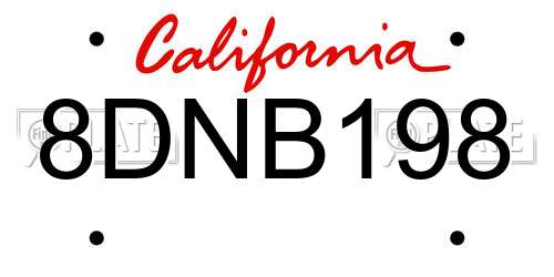 8DNB198 California License Plate