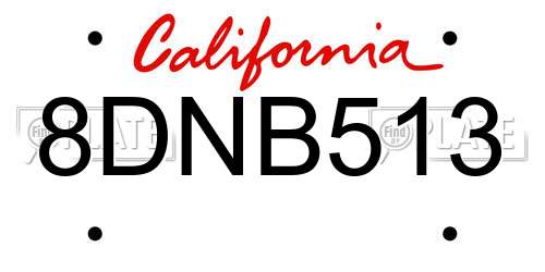 8DNB513 California License Plate