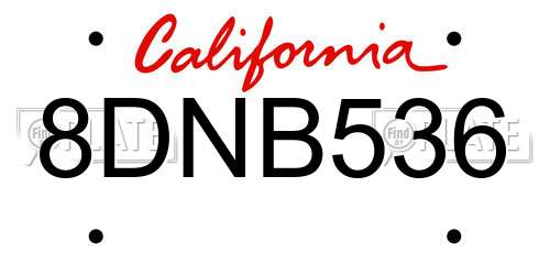 8DNB536 California License Plate