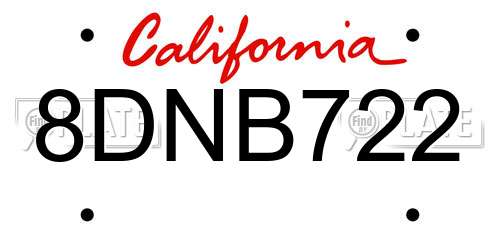 8DNB722 California License Plate