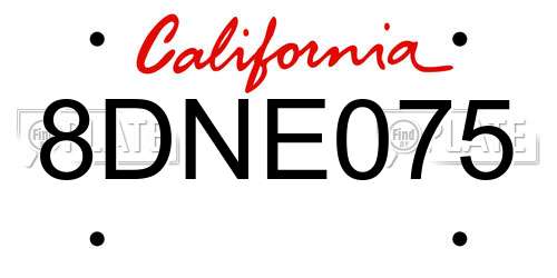 8DNE075 California License Plate