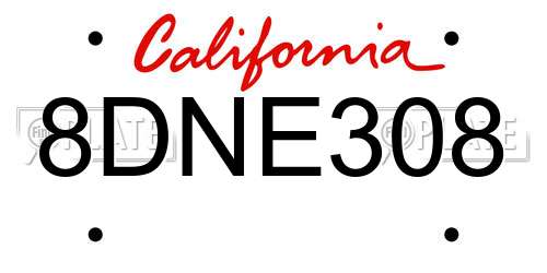 8DNE308 California License Plate