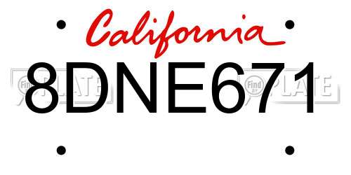 8DNE671 California License Plate