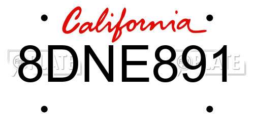 8DNE891 California License Plate