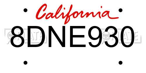 8DNE930 California License Plate