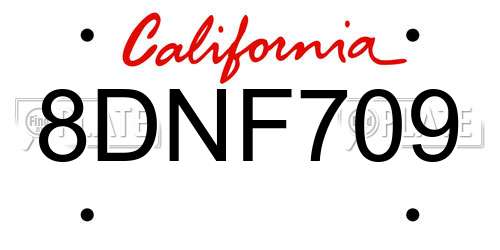 8DNF709 California License Plate