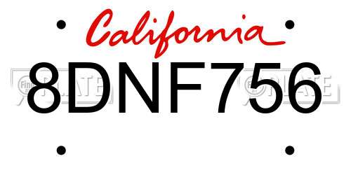 8DNF756 California License Plate