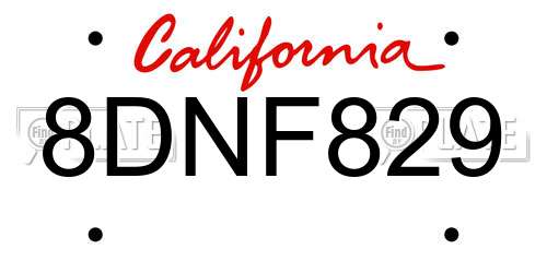 8DNF829 California License Plate