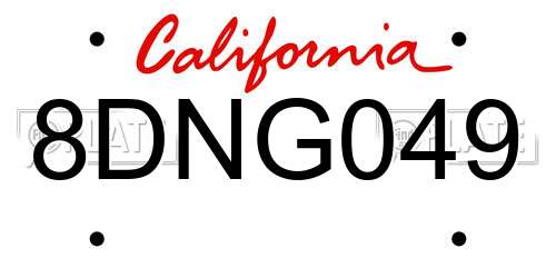 8DNG049 California License Plate