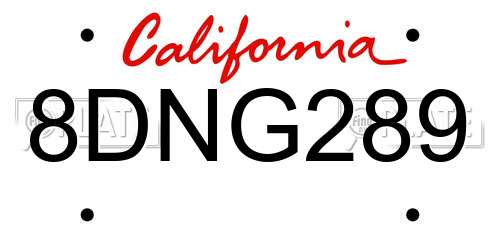 8DNG289 California License Plate