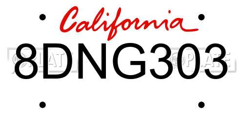8DNG303 California License Plate