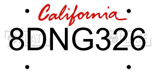 8DNG326 California License Plate