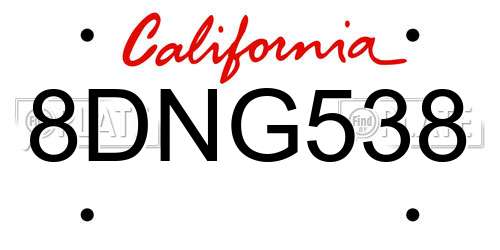 8DNG538 California License Plate