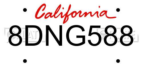 8DNG588 California License Plate