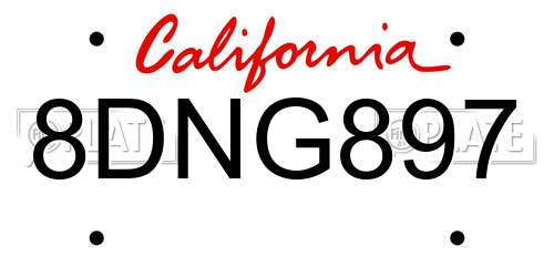8DNG897 California License Plate