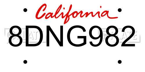 8DNG982 California License Plate