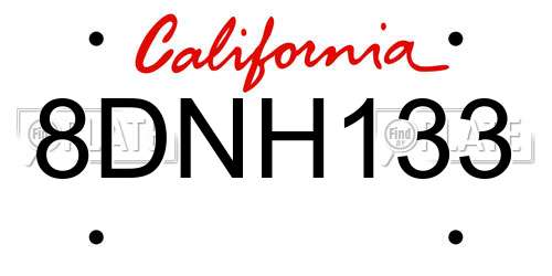 8DNH133 California License Plate