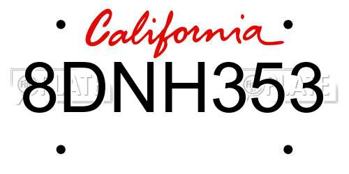 8DNH353 California License Plate