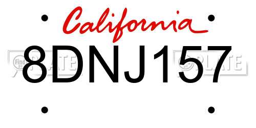 8DNJ157 California License Plate
