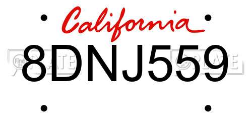 8DNJ559 California License Plate