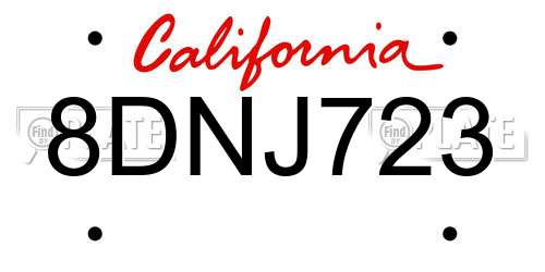 8DNJ723 California License Plate