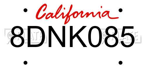 8DNK085 California License Plate