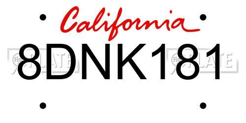 8DNK181 California License Plate