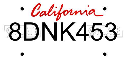 8DNK453 California License Plate