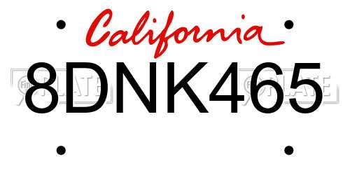 8DNK465 California License Plate