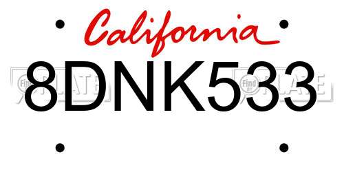8DNK533 California License Plate