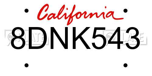 8DNK543 California License Plate