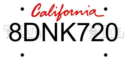 8DNK720 California License Plate