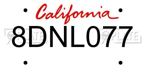 8DNL077 California License Plate