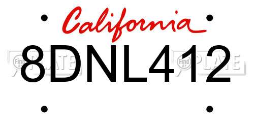 8DNL412 California License Plate