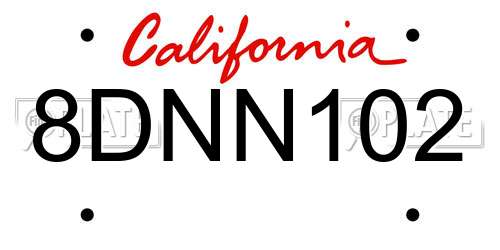 8DNN102 California License Plate