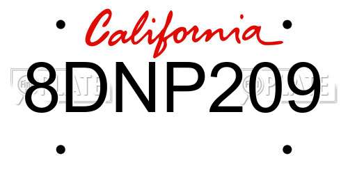 8DNP209 California License Plate